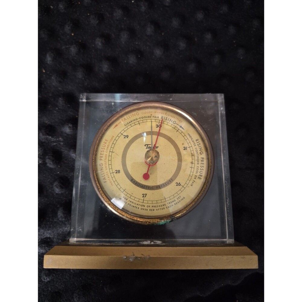 Vintage Taylor Ambassador Barometer Art Deco Glass Cube Weather Station 1940s